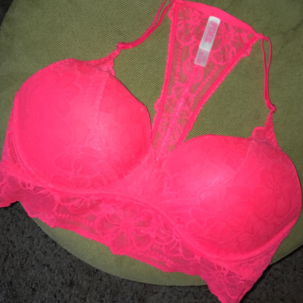 SOLD VS PINK Push Up Lace Bralette T-Back Neon